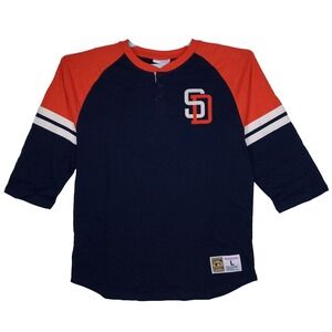 San Diego Padres Mitchell & Ness MLB Large Henley Shirt Navy Orange White NWT